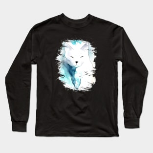 White Fox Wild Animal Nature Watercolor Art Painting Long Sleeve T-Shirt